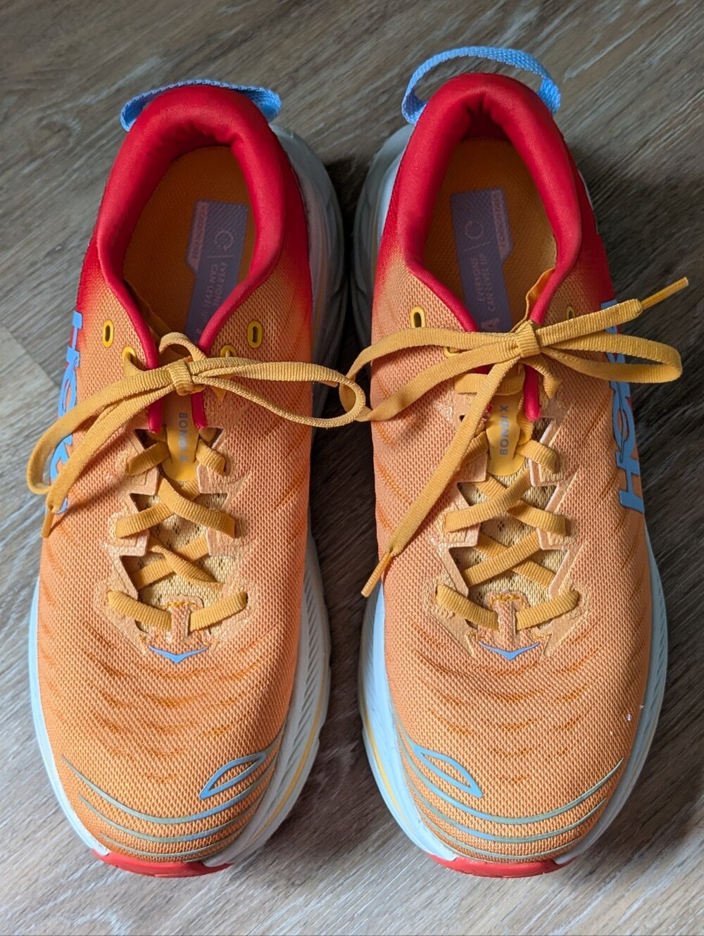 Hoka One One Bondi X Size 10 Fiesta Amber Yellow Athletic Running Shoe - Picture 3 of 11